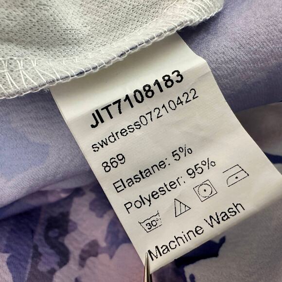 Shein Curve Midi Dress Womens 2XL Pink Blue Abstract Print Puff Sleeve Belted - Picture 8 of 9